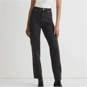 Madewell The Perfect Vintage Straight Crop Jeans Black Wash Raw Hem 26P